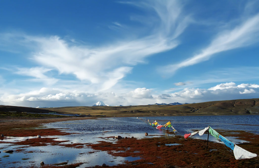 Lake Mansarovar and Kailash in Distance