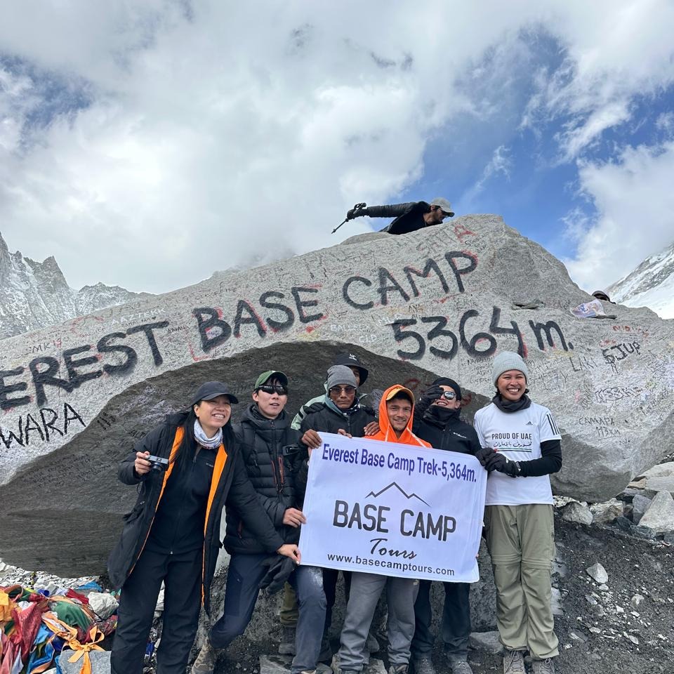 Trekkers walking the Everest Base Camp trail in Nepal